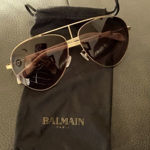Balmain BL2103 White Gold Brown Gradient Aviator Metal Sunglasses